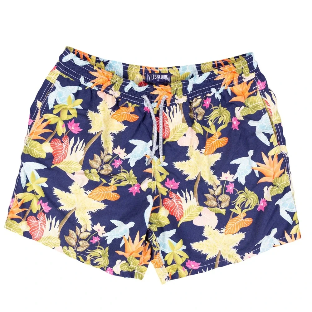 Vilebrequin Swim Trunks Mens XXL Blue Floral Tropical Nylon Shorts